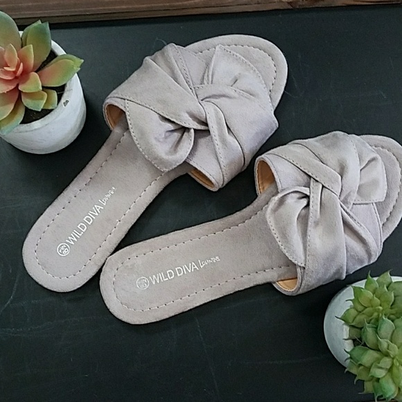 Light Gray Bowtie Faux Suede Slider Sandal - Picture 3 of 4